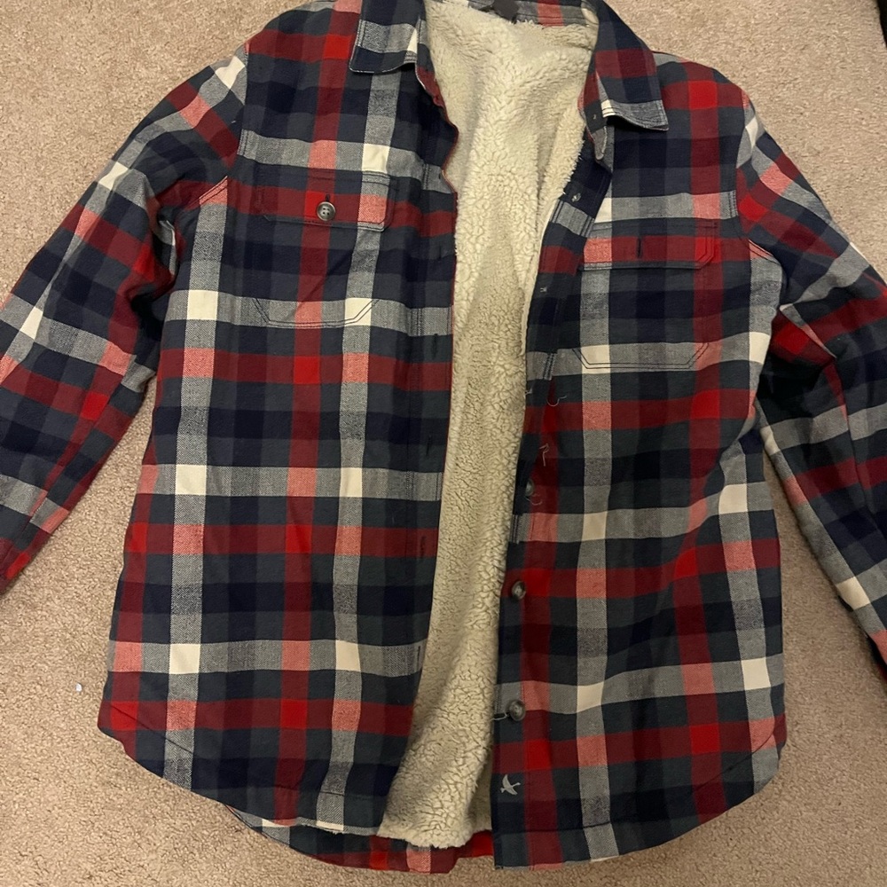 Eddie Bauer Red and Blue Plaid Fleece-Lined Shirt